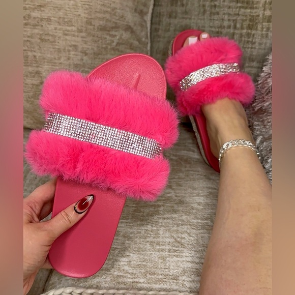 Pink Furry Slide Sandals - Picture 2 of 2